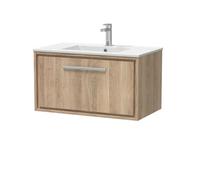 Balterley Longnor 1 Drawer Wall Hung Vanity Unit With 1 Tap Hole Minimalist Basin, Light Oak, 800mm