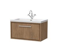 Balterley Longnor 1 Drawer Wall Hung Vanity Unit With 1 Tap Hole Modern Fireclay Basin, Antique Oak, 800mm