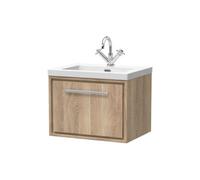 Balterley Longnor 1 Drawer Wall Hung Vanity Unit With 1 Tap Hole Modern Fireclay Basin, Light Oak, 600mm