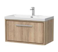 Longnor 1 Drawer Wall Hung Vanity Unit with 1 Tap Hole Thin Edge Basin, Light Oak, 800mm