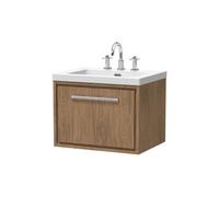 Balterley Longnor 1 Drawer Wall Hung Vanity Unit With 3 Tap Hole Modern Fireclay Basin, Antique Oak, 600mm