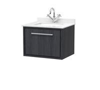 Balterley Longnor 1 Drawer Wall Hung Vanity Unit With Square Basin And Marble Worktop, Woodgrain Graphite Grey, 600mm