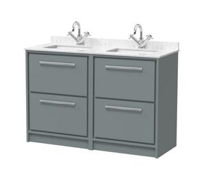 Balterley Longnor 1200mm Framed Design Floor Standing 4 Drawer Vanity With Marble Worktop Basin - Coastal Grey
