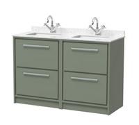 Balterley Longnor 1200mm Framed Design Floor Standing 4 Drawer Vanity With Marble Worktop Basin - Fern Green