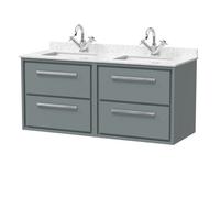 Balterley Longnor 1200mm Wall Hung 4 Drawer Vanity Unit With Double Marble Basins - Coastal Grey