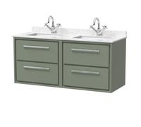 Balterley Longnor 1220mm Wall Hung 4 Drawer Vanity Unit With Double Marble Basins - Fern Green