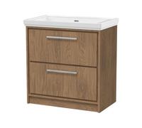 Balterley Longnor 2 Drawer Floor Standing Vanity Unit With 0 Tap Hole Traditional Fireclay Basin, Antique Oak, 800mm
