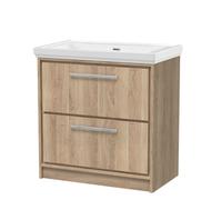 Balterley Longnor 2 Drawer Floor Standing Vanity Unit With 0 Tap Hole Traditional Fireclay Basin, Light Oak, 800mm