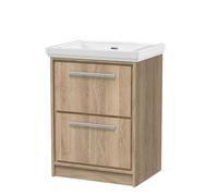 Balterley Longnor 2 Drawer Floor Standing Vanity Unit With 0 Tap Hole Traditional Fireclay Basin, Light Oak, 600mm