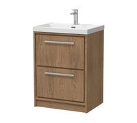 Balterley Longnor 2 Drawer Floor Standing Vanity Unit With 1 Tap Hole Thin Edge Basin, Antique Oak, 600mm