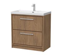 Longnor 2 Drawer Floor Standing Vanity Unit with 1 Tap Hole Thin Edge Basin, Antique Oak, 800mm