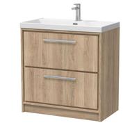 Longnor 2 Drawer Floor Standing Vanity Unit with 1 Tap Hole Thin Edge Basin, Light Oak, 800mm