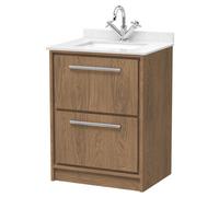 Balterley Longnor 2 Drawer Floor Standing Vanity Unit With Square Basin And Marble Worktop, Antique Oak, 600mm