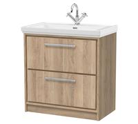 Longnor 2 Drawer Floor Standing Vanity Unit with 1 Tap Hole Traditional Fireclay Basin, Light Oak, 800mm