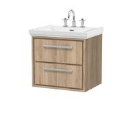 Balterley Longnor 2 Drawer Wall Hung Vanity Basin Unit, Light Oak, 600mm in Brown Balterley Brown