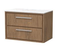 Balterley Longnor 2 Drawer Wall Hung Vanity Unit, Antique Oak, 800mm in Brown Balterley Brown