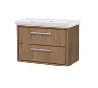Balterley Longnor 2 Drawer Wall Hung Vanity Unit With 0 Tap Hole Traditional Fireclay Basin, Antique Oak, 800mm
