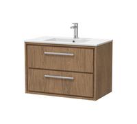 Longnor 2 Drawer Wall Hung Vanity Unit with 1 Tap Hole Minimalist Basin, Antique Oak, 800mm