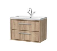 Balterley Longnor 2 Drawer Wall Hung Vanity Unit With 1 Tap Hole Modern Fireclay Basin, Light Oak, 800mm