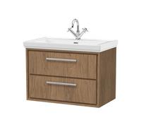 Balterley Longnor 2 Drawer Wall Hung Vanity Unit With 1 Tap Hole Traditional Fireclay Basin, Antique Oak, 800mm