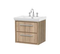 Balterley Longnor 2 Drawer Wall Hung Vanity Unit With 3 Tap Hole Traditional Fireclay Basin, Light Oak, 600mm