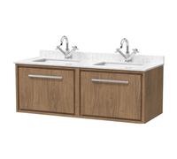 Balterley Longnor 2 Drawer Wall Hung Vanity Unit With Square Basin And Marble Worktop, Antique Oak, 1200mm
