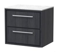 Balterley Longnor 2 Drawer Wall Hung Vanity Unit With White Marble Worktop, Woodgrain Graphite Grey, 600mm
