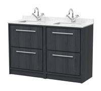 Balterley Longnor 4 Drawer Floor Standing Vanity Unit With Square Basin And Marble Worktop, Woodgrain Graphite Grey, 1200mm