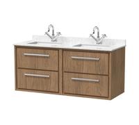 Balterley Longnor 4 Drawer Wall Hung Vanity Unit With Square Basin And Marble Worktop, Antique Oak, 1200mm