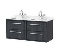 Balterley Longnor 4 Drawer Wall Hung Vanity Unit With Square Basin And Marble Worktop, Woodgrain Graphite Grey, 1200mm