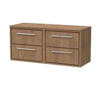 Balterley Longnor 4 Drawer Wall Hung Vanity Unit With Worktop, Antique Oak, 1200mm