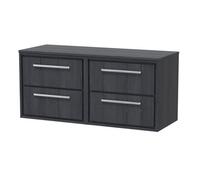 Balterley Longnor 4 Drawer Wall Hung Vanity Unit With Worktop, Woodgrain Graphite Grey, 1200mm