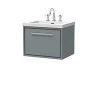Balterley Longnor Modern Bathroom 1 Soft Close Drawer Wall Hung Vanity Unit Fireclay Basin, Coastal Grey, 600mm
