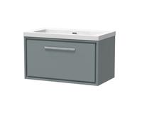 Balterley Longnor Modern Bathroom 1 Soft Close Drawer Wall Hung Vanity Unit Fireclay Basin, Coastal Grey, 800mm