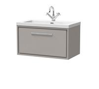 Balterley Longnor Modern Bathroom 1 Soft-Close Drawer Wall Hung Vanity Unit Fireclay Basin, Pebble Grey, 800mm