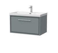 Balterley Longnor Modern Bathroom 1 Soft Close Drawer Wall Hung Vanity Unit & Rectangular Basin, Coastal Grey, 600mm