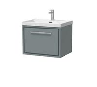 Balterley Longnor Modern Bathroom 1 Soft Close Drawer Wall Hung Vanity Unit & Rectangular Basin, Coastal Grey, 600mm