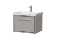 Balterley Longnor Modern Bathroom 1 Soft Close Drawer Wall Hung Vanity Unit & Rectangular Basin, Pebble Grey, 600mm