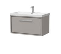 Balterley Longnor Modern Bathroom 1 Soft Close Drawer Wall Hung Vanity Unit & Rectangular Basin, Pebble Grey, 600mm