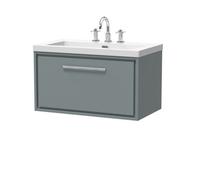 Balterley Longnor Modern Bathroom 1 Soft Close Drawer Wall Hung Vanity Unit With Fireclay Basin, Coastal Grey, 800mm