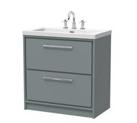 Balterley Modern Bathroom 2 Soft Close Drawer Floor Standing Vanity Unit Fireclay Basin, Coastal Grey, 800mm