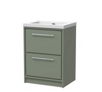 Balterley Modern Bathroom 2 Soft-Close Drawer Floor Standing Vanity Unit Fireclay Basin, Fern Green, 600mm