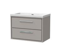 Balterley Longnor Modern Bathroom 2 Soft Close Drawer Wall Hung Vanity Unit Fireclay Basin, Pebble Grey, 800mm