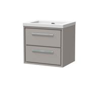 Balterley Longnor Modern Bathroom 2 Soft Close Drawer Wall Hung Vanity Unit Fireclay Basin, Pebble Grey, 600mm
