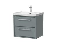 Balterley Longnor Modern Bathroom 2 Soft Close Drawer Wall Hung Vanity Unit & Rectangular Basin, Coastal Grey, 600mm