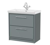 Balterley Longnor Modern Bathroom Floor Standing 2-Drawer Vanity Unit With Fireclay Basin, Coastal Grey, 800mm