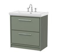 Balterley Longnor Modern Bathroom Floor Standing 2-Drawer Vanity Unit With Fireclay Basin, Fern Green, 800mm