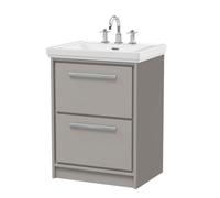 Balterley Longnor Modern Bathroom Floor Standing 2-Drawer Vanity Unit With Fireclay Basin, Pebble Grey, 600mm