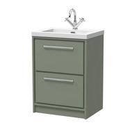 Balterley Modern Bathroom Floor Standing 2 Soft-Close Drawer Vanity Fireclay Basin, Fern Green, 600mm