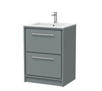 Balterley Longnor Modern Bathroom Floor Standing 2 Soft Close Drawer Vanity Unit & Basin, Coastal Grey, 600mm